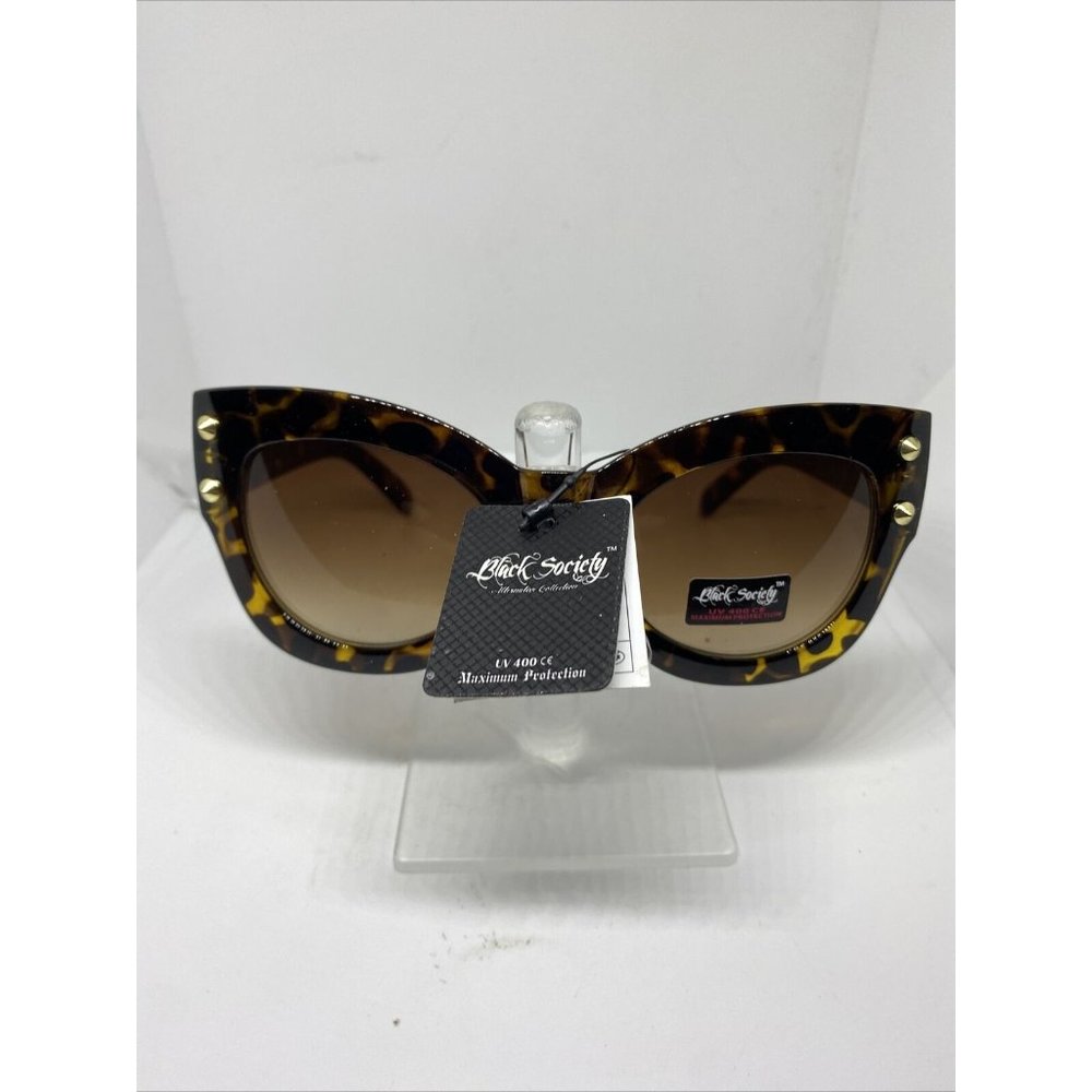 Black Society Sunglasses Skull/Stud Oversized Cat Eye Brown Tortoise Brown Lens